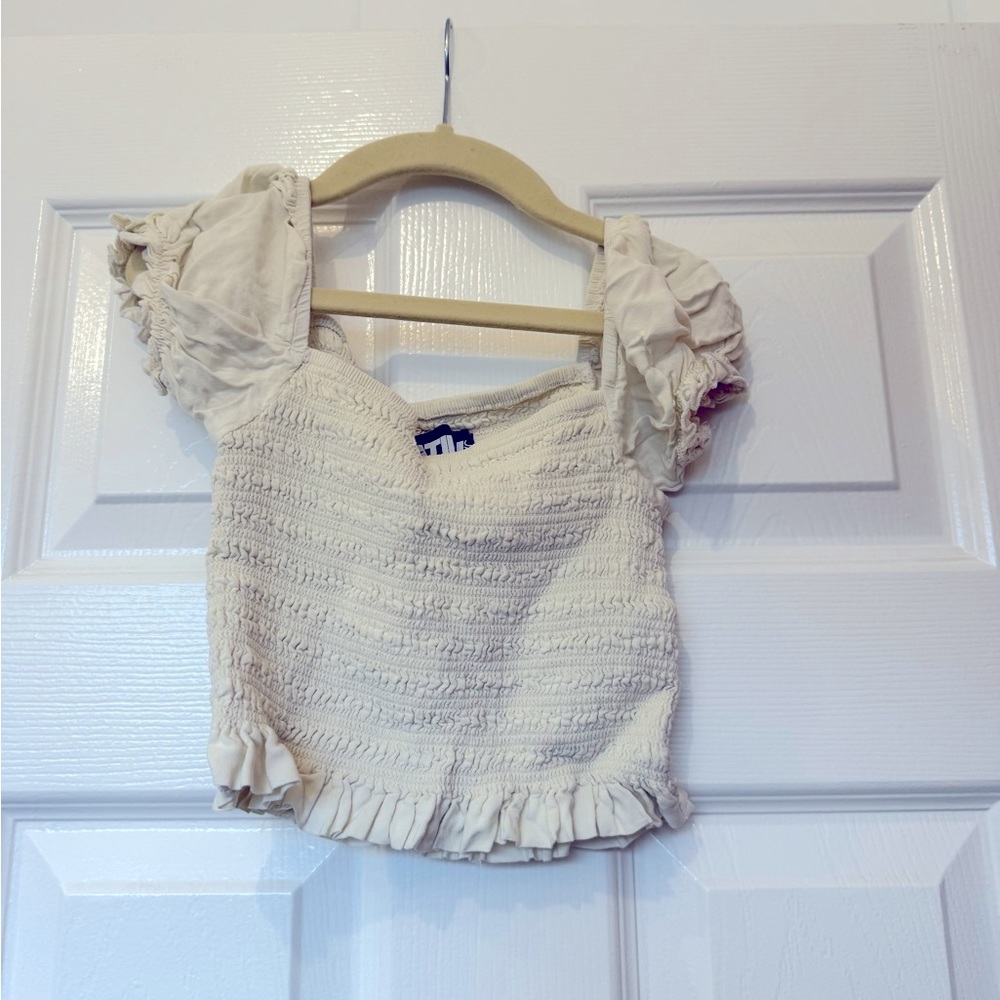 KatieJ NYC TWEEN WHITE MARLEE PUFF SLEEVE TOP size small